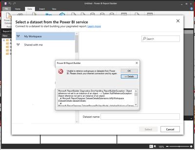 Report Builder error when trying to Select a datas... - Microsoft ...