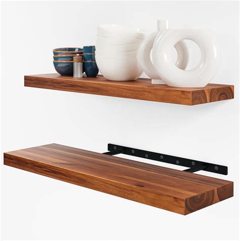 Set of 2 24" Acacia Wood Floating Shelves Wall Mounted – Rustic ...