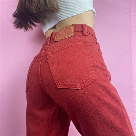 Vintage 90s red Levi’s jeans🍒made in USA, 26” waist,... - Depop