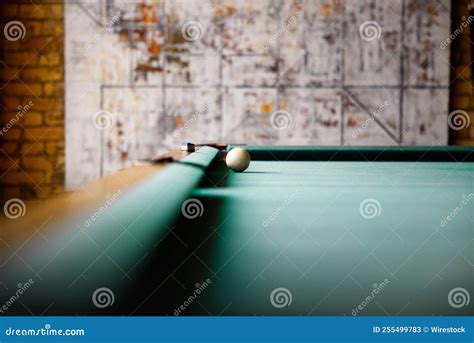 White Ball on a Green Billiard Pool Table Indoors Stock Image - Image ...