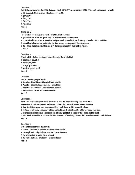 Q3 - Study abroad - Question 1 The Beta Corporation had 2009 revenues ...