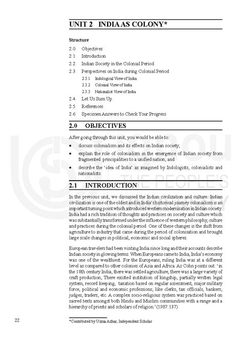 Unit2 - 22 Ideas of India UNIT 2 INDIA AS COLONY* Structure 2 ...