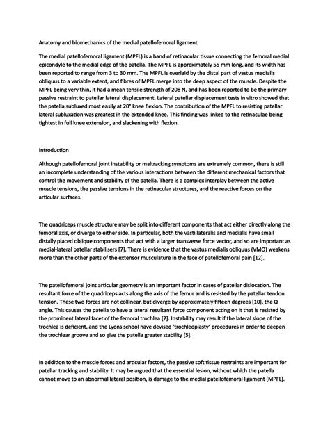 SOLUTION: Anatomy and biomechanics of the medial patellofemoral ...