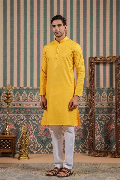 Buy Yellow Color Plain Kurta Pajama for Men Online | Cityvibes
