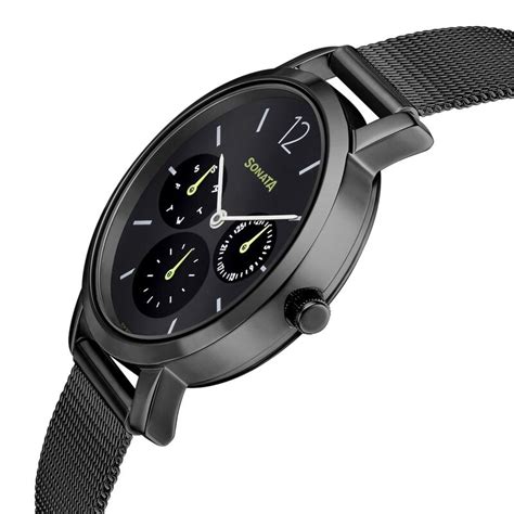 Sonata Multifunctions Black Dial Women Watch With Metal Strap