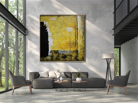 Minimalist Abstract Painting Black Yellow Abstract Large Canvas Art ...