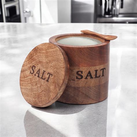 Buy WOOD ART STORE Wooden Round Salt Box With Spoon | Salt Container ...