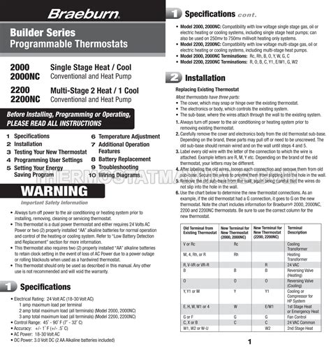 Braeburn 2000NC Thermostat User Manual