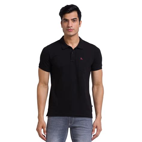 Men Black Regular Fit Solid Cotton Round Neck Collar Polo T-Shirt ...