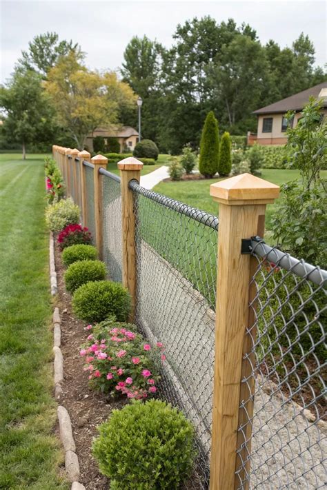 14+ Stylish Wood & Chain Link Fence Ideas | Home landscaping, Backyard ...