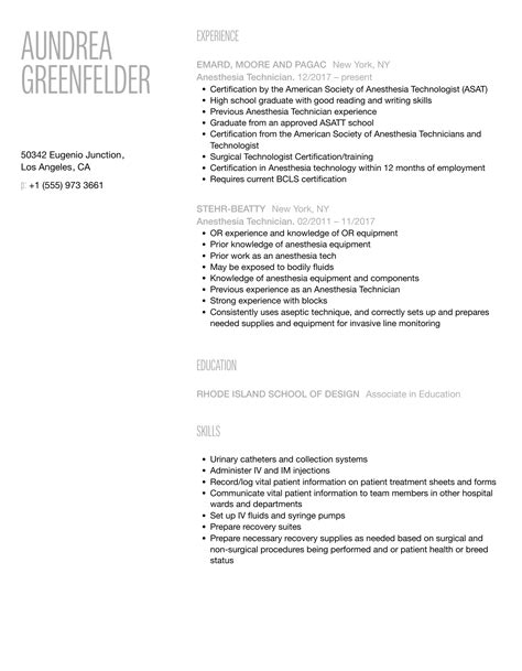 Anesthesia Technician Resume Samples | Velvet Jobs