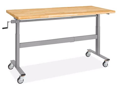 Manual Adjustable Height Workbench - Mobile, 72 x 30", Maple Top H ...