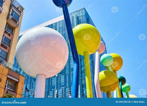 Assorted Colored Balls on Tall Twisted Poles Abstract Sculpture with ...