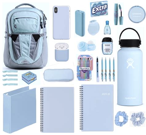 Light Blue Back To School Aesthetic | School backpack essentials, Cool ...