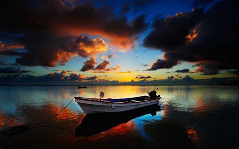 landscape, Boat, Water, Sea, Sunset Wallpapers HD / Desktop and Mobile ...