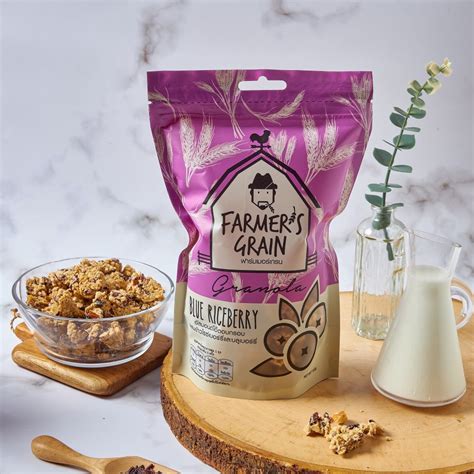 Farmer's Grain granola รสข้าวไรซ์เบอร์รี่บลูเบอร์รี่ blue riceberry ถุงขนาด 160 กรัม | Lazada.co.th