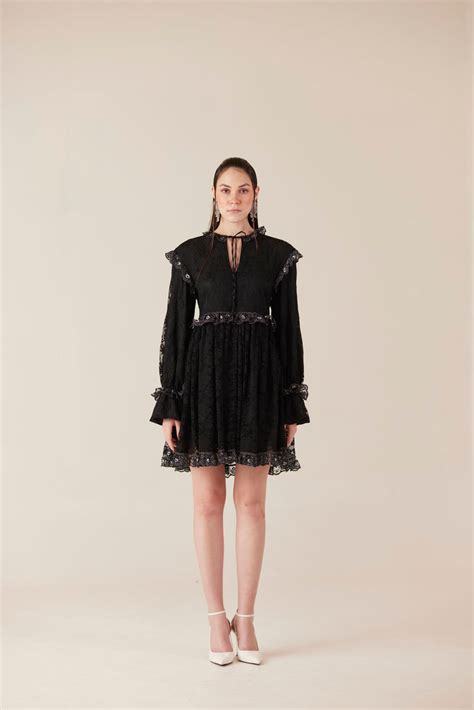 Midnight Mischief Black Lace Ruffle Mini Dress