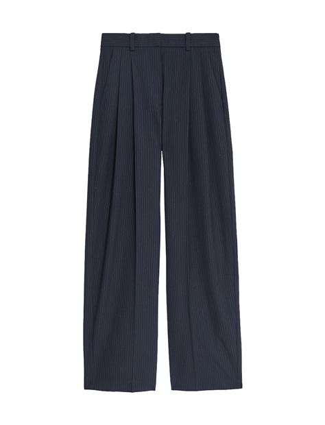 Buy Pinstripe Pleat Front Wide Leg Trousers at Marks & Spencer