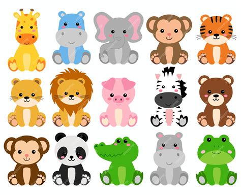 Premium Vector | Cute wild animals set including lion, tiger, pig, bear ...