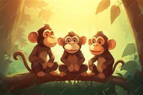 Premium Photo | Three little monkeys are arguing under tree