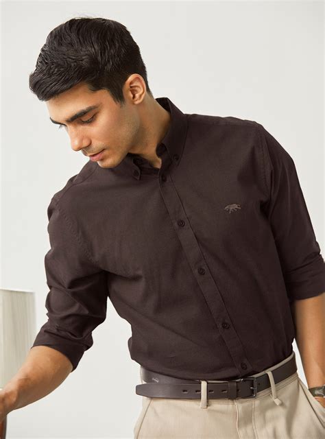 Buy Dark Umber Shirt | Semi Formal Brown Solid Shirts for Men Online ...