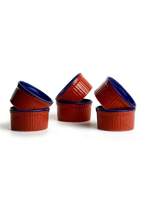 Get Ceramic Handmade Orange and Blue Ramekin Bowl (Set of 6, 150 ml) at ...