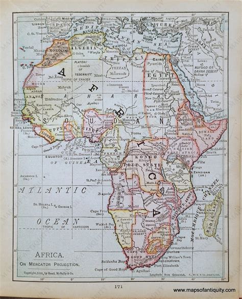 1900 Map Of Africa Africa Old Map. Created By Frederick Herman Moll,