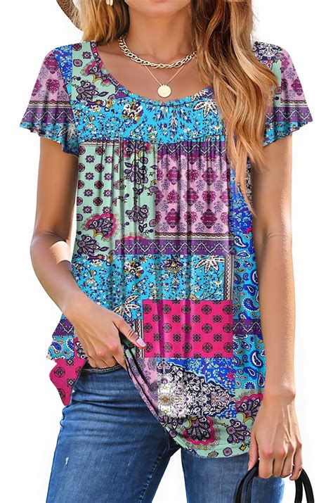 Fantaslook Womens Blouses, Dressy Casual Pleated Tunic Tops, Floral ...