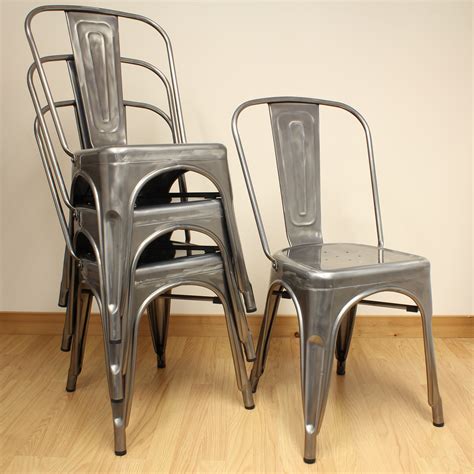 Set of 4 Gunmetal Metal Industrial Dining Chair Kitchen/Cafe/Bistro ...