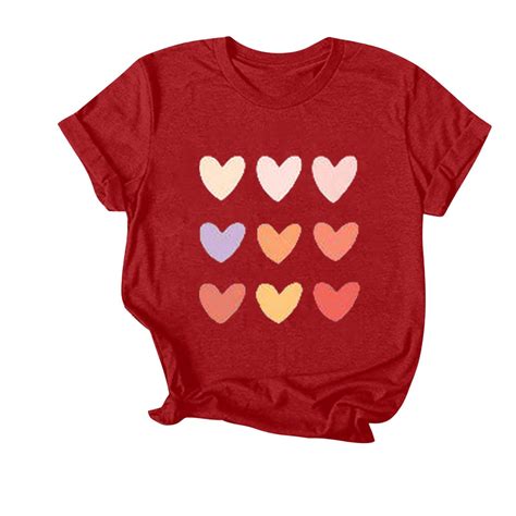 Womens Valentine's Day T-Shirts Cute Heart Graphic Short Sleeve Tops ...