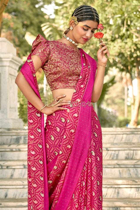 Buy Punch Pink Brasso Saree 55535 Online | Karagiri