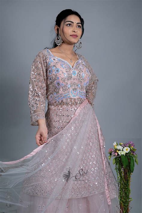 Heather Peach Mirror Work Chudidar Kali – Siri.Fashion