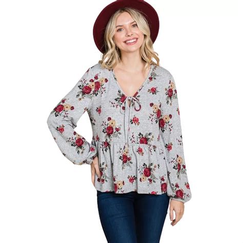 Floral Hacci Printed Babydoll Top With Elastic Cuff Sleeves