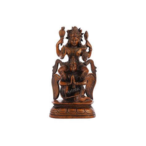 Buy Pure Brass Lord Vishnu Seated on Garuda Statue - 8" - Budhshiv.com