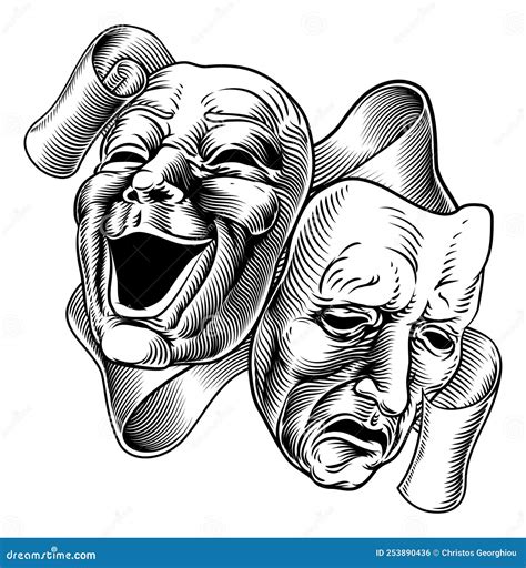 Theater Or Theatre Drama Comedy And Tragedy Masks Vector Illustration ...