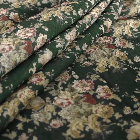 Dark Green Floral Linen Fabric - Digital Printed - Unstitched Fabric ...