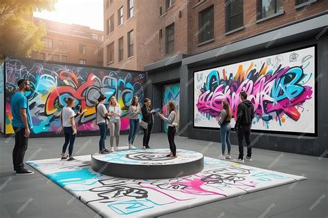 Premium Photo | Virtual reality graffiti experience in an urban plaza ...