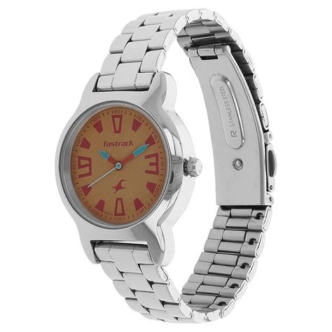 Fastrack Quartz Analog Yellow Dial Stainless Steel Strap Watch for Girls