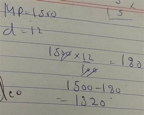 find the sp when mp 1500 and discount 12% - Brainly.in