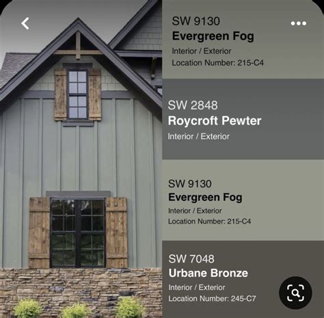 Cottage style modern mountain house facade in olive green board and ...