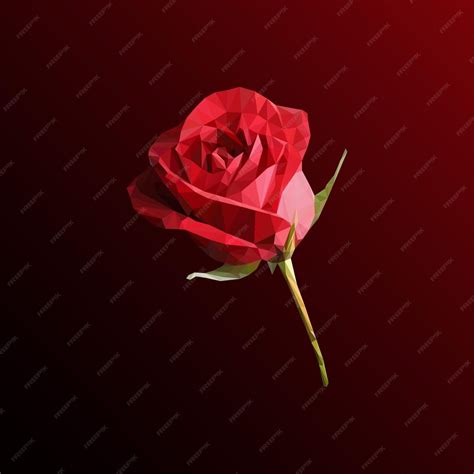 Romantic red rose low poly art style | Premium Vector