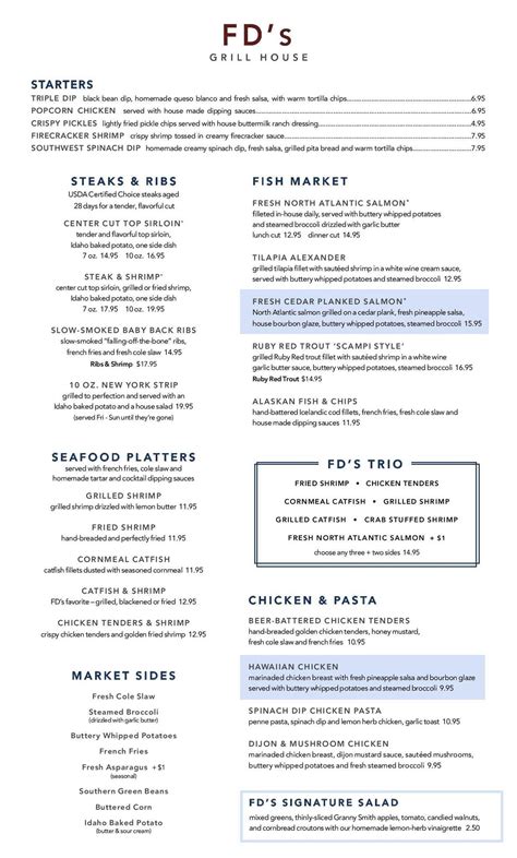 Menu at FD's Grillhouse pub & bar, Springfield