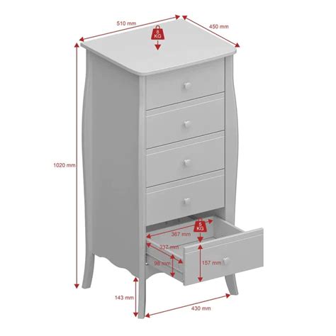 Chest of Drawers: White Tall Narrow 5 Drawer Chest of Drawers – Studio GKW