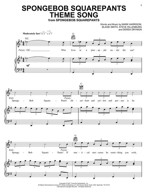 SpongeBob SquarePants Theme Song by Mark Harrison Sheet Music for Piano ...
