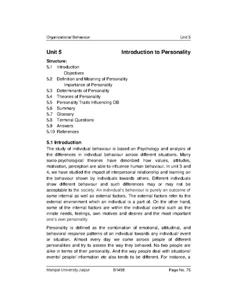 DBB1102-Unit 05-Introduction to Personality - Unit 5 Introduction to ...