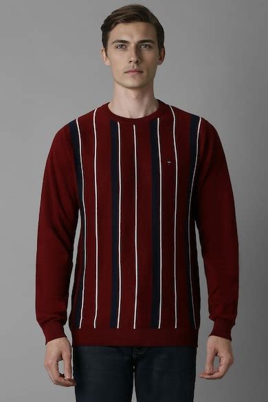 Buy Men Maroon Stripe Crew Neck Full Sleeves Sweater Online - 40020323 ...