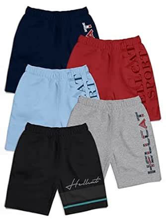 HELLCAT Pack of 5 Trendy Typographic Printed Mid Rise Shorts for Boys ...