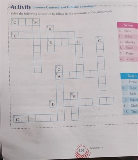 Solve the following crossword by filling in the synonyms of the given wor..