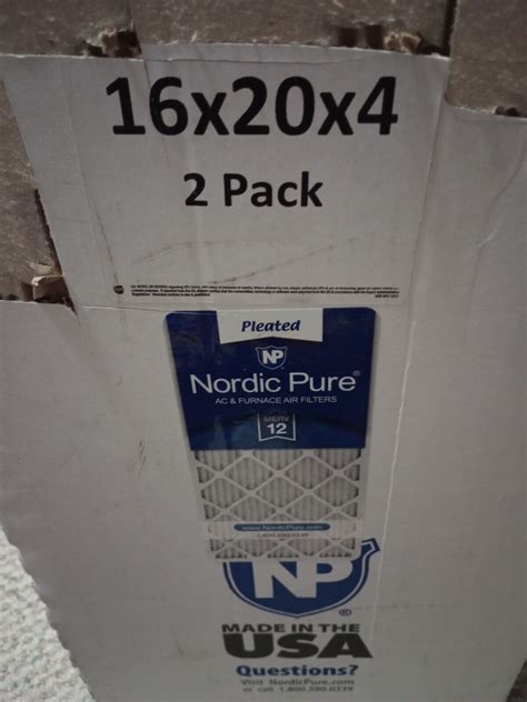 NEW 2 Pack Nordic Pure 16x20x4 Pleated MERV 12 Air Filters AC Furnace ...