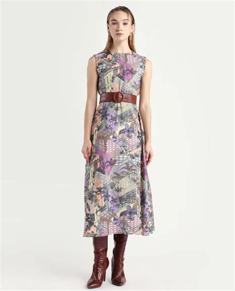 Rareism Women's Kaylee Multi Polyester Fabric Zip Closure Round Neck ...